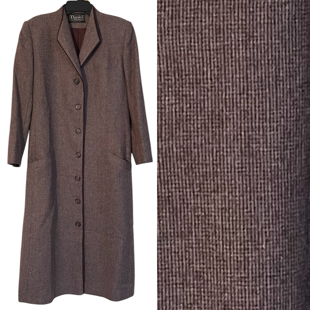 VTG Daniel Spellbound Women Houndstooth Midi Trench Coat Office Siren Luxury S